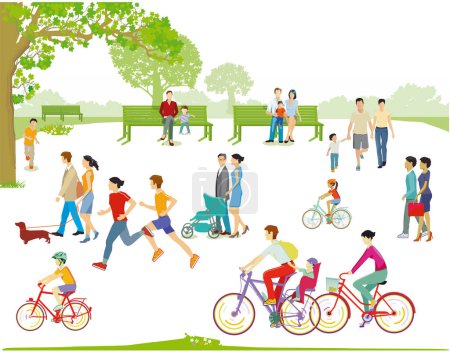 Téléchargez les illustrations : Groupes de personnes dans le parc avec des familles, des parents et des enfants, illustration - en licence libre de droit