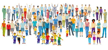 Illustration for A very large group of parents with children, isolated illustration - Royalty Free Image