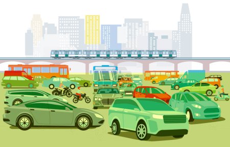 Photo for City silhouette of a city with traffic jam illustration - Royalty Free Image
