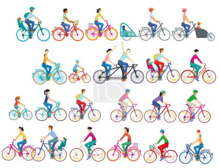 Un grand groupe de cyclistes illustration isolée