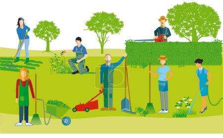 Group gardening, gardening together illustration