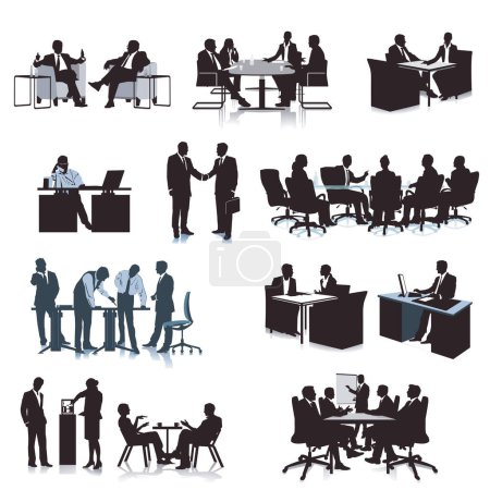 Working groups of people at the meeting. illustration