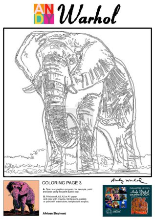 Téléchargez les photos : Éléphant d'Afrique Andy Warhol Coloriage - en image libre de droit