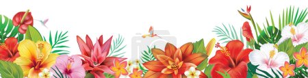 Téléchargez les illustrations : Cadre de plantes tropicales et de fleurs et feuilles exotiques - en licence libre de droit