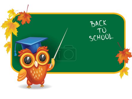 Illustration for Owl in graduation cap in front of school chalk board - Royalty Free Image