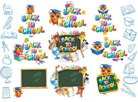 Illustration for Set of stickers template for Back to school - Royalty Free Image