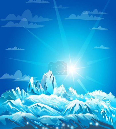 Illustration for Winter landscape with white Snow Covered Mountains Abstract cold background, with sun light - Royalty Free Image