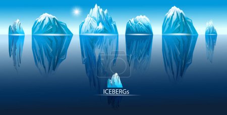 Téléchargez les illustrations : Ensemble d'illustrations vectorielles d'icebergs flottants, éléments de conception - en licence libre de droit