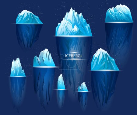 Téléchargez les photos : Coffret icebergs, blocs gelés à froid montagne de glace, illustration vectorielle - en image libre de droit