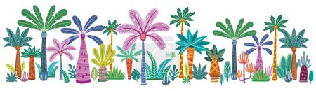 Téléchargez les photos : Ensemble de divers palmiers et arbres décoratifs abstraits, style branché - en image libre de droit