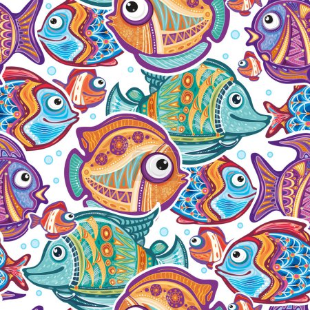Illustration for Seamless Pattern with Decorative fishes and Corals and Algae - Royalty Free Image