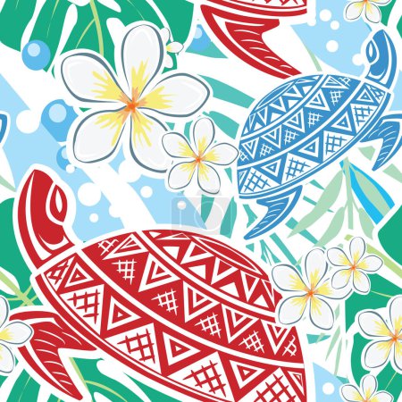 Ilustración de Patrón colorido con tortuga, motivos de playa - Imagen libre de derechos