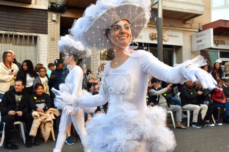 TORREVIEJA, SPAIN  February 4, 2024: Participants of Annual Carnival Parade. Mardi Gras in Spain