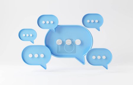 Photo for Minimalist blue speech bubbles talk icons floating over white background. Modern conversation or smooth social media messages with shadow. 3D rendering - Royalty Free Image