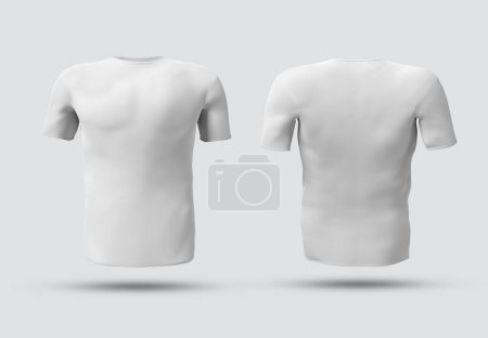 Téléchargez les photos : Isolated blank t-shirt with shadow Mockup. Template of empty jersey on white background. Front and back views - en image libre de droit