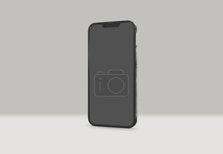 Téléchargez les photos : PARIS - France - 28 avril 2022 : Nouveau smartphone Apple, Iphone 13 pro max rendu 3D réaliste en couleur graphite, maquette mobile à l'écran avant avec ombre et réflexion sur fond gris - en image libre de droit