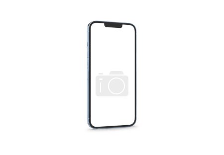 Photo for PARIS - France - April 28, 2022: Newly released Apple smartphone, Iphone 13 pro max Sierra Blue color realistic 3d rendering, front screen mobile mockup with shadow on white background - Royalty Free Image