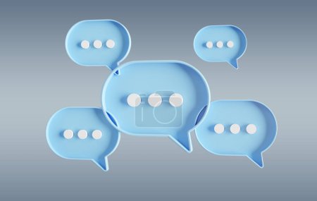 Photo for Minimalist blue and white speech bubbles talk icons floating over grey background. Modern conversation or smooth social media messages with shadow. 3D rendering - Royalty Free Image