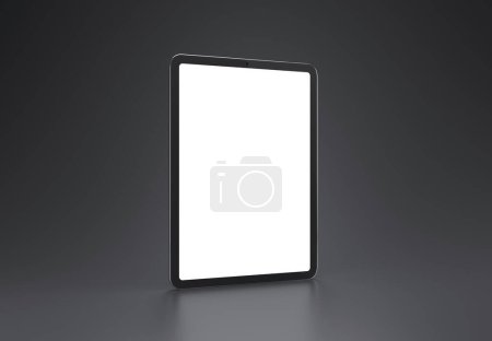 Photo for PARIS - France - March 15, 2023: Apple Ipad Pro, silver color - Realistic 3d rendering, screen tablet mockup on dark background - Royalty Free Image