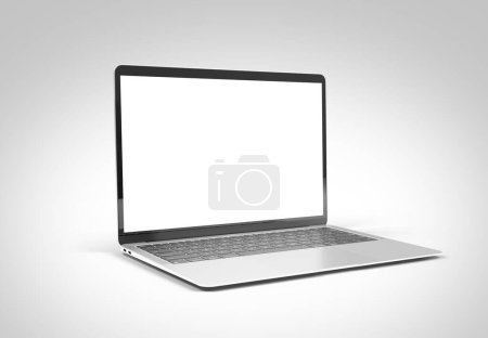 Photo for PARIS - France - March 15, 2023: Newly released Apple Macbook Air, Silver color. Side view. 3d rendering laptop screen mockup on white background - Royalty Free Image