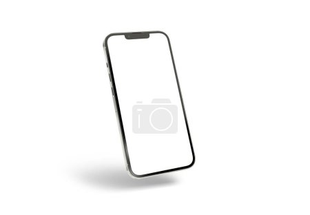 Téléchargez les photos : PARIS - France - 28 avril 2022 : Nouveau Smartphone Apple Iphone 13 pro max rendu 3D réaliste - Modèle d'écran couleur argent - Smartphone moderne flottant sur fond blanc - en image libre de droit