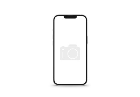 Foto de PARÍS - Francia - 28 de abril de 2022: Nuevo teléfono inteligente Apple, Iphone 13 pro max Representación 3D realista en color plata, maqueta de teléfono móvil en pantalla frontal con sombra y reflexión sobre fondo blanco - Imagen libre de derechos