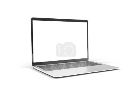 Photo for PARIS - France - March 15, 2023: Newly released Apple Macbook Air and Iphone 14, Silver color. Side view. 3d rendering laptop screen mockup on white background - Royalty Free Image