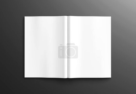 Foto de Una maqueta de revista abierta aislada sobre fondo negro. Plantilla de folleto sobre superficie en blanco. Renderizado 3D - Imagen libre de derechos