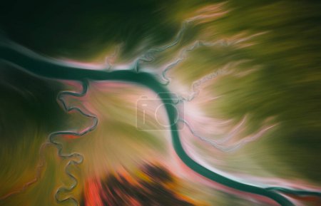 Téléchargez les photos : Abstract orange green blur texture effect. Blurred veins water stream backdrop with a smoke style. Smooth motion illustration for your graphic design, banner, background, wallpaper or poster. 3D rendering - en image libre de droit