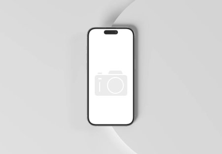 Téléchargez les photos : PARIS - France 1 Septembre 2023 : Nouveau smartphone Apple, Deux Iphone 14 pro max rendu 3D réaliste couleur argent, maquette mobile écran avant avec ombre et réflexion sur fond blanc - en image libre de droit