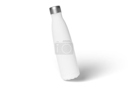 Photo for Metal water bottle mockup on white background. Blank sport insulated drink template - Royalty Free Image