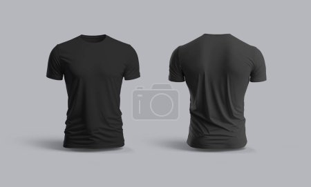 Photo for Isolated black t-shirt with shadow Mockup. Template of jersey on grey background. 3d rendering - Royalty Free Image