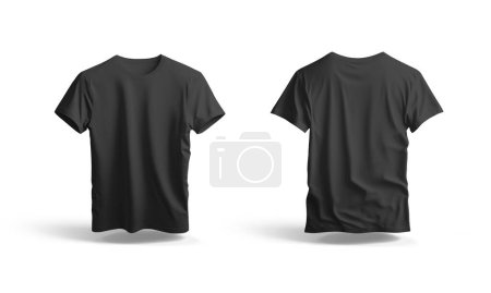 Téléchargez les photos : T-shirt isolé noir avec ombre Mockup. Modèle de maillot sur fond blanc. Rendu 3d - en image libre de droit