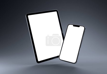 Photo for PARIS - France - September 1, 2023: Apple Ipad Pro and Iphone 14 - Realistic 3d rendering mockup on dark background - Royalty Free Image
