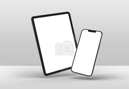 Photo for PARIS - France - September 1, 2023: Apple Ipad Pro and Iphone 14 - Realistic 3d rendering mockup on white background - Royalty Free Image