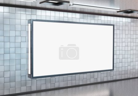 Photo for Panoramic 2:1 billboard on underground subway wall Mockup. Hoarding advertising on train station wall 3D rendering - Royalty Free Image