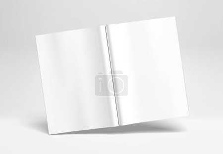 Foto de Una maqueta de revista abierta aislada sobre fondo blanco. Plantilla de folleto sobre superficie en blanco. Renderizado 3D - Imagen libre de derechos