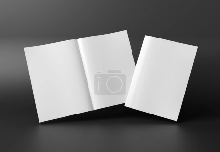 Téléchargez les photos : Blanc blanc A4 magazine Mockup isolé sur fond gris rendu 3D - en image libre de droit