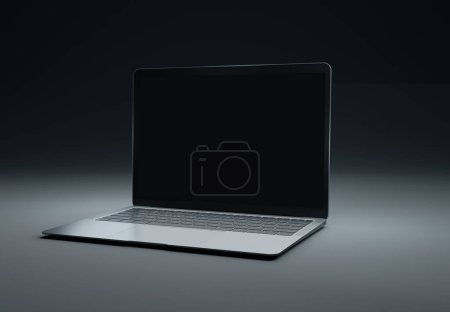 Foto de PARÍS - Francia - 15 de marzo de 2023: Recién lanzado Apple Macbook Air, color Plata. Vista lateral. 3d representación de la pantalla del ordenador portátil maqueta sobre fondo oscuro - Imagen libre de derechos
