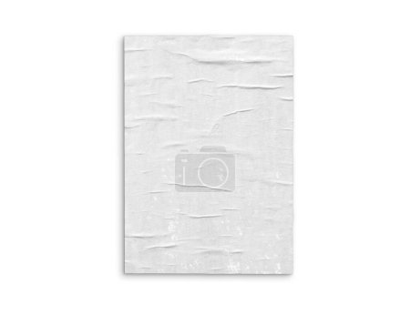 Foto de Cartel en blanco vintage arrugado maqueta sobre fondo blanco. Representación en 3D de hoja de papel A4 vacía - Imagen libre de derechos