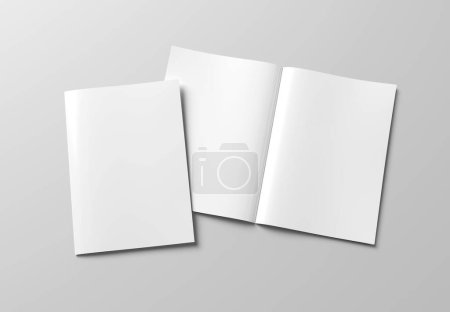 Photo for Magazine cover and open magazine mockup on white background. Empty brochure template on blank surface. 3D rendering - Royalty Free Image