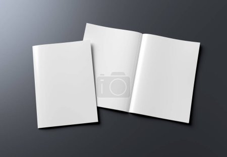 Photo for Magazine cover and open magazine mockup on grey background. Empty brochure template. 3D rendering - Royalty Free Image