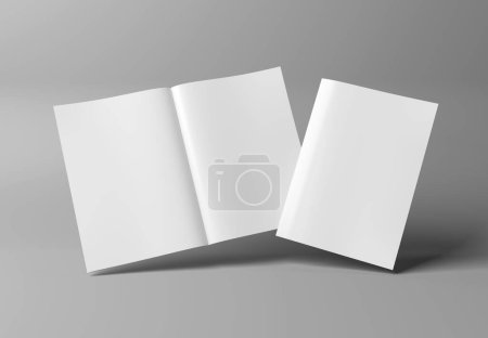 Foto de Blanco en blanco A4 revista Mockup aislado sobre fondo blanco 3D renderizado - Imagen libre de derechos