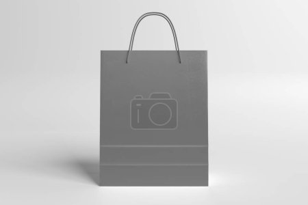 Téléchargez les photos : Shopping bag mockup on white background. Template of a grey paper shop sack on empty texture. 3D rendering - en image libre de droit