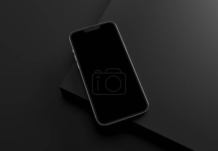 Foto de PARÍS - Francia - 15 de marzo de 2023: Nuevo smartphone Apple, Iphone 14 pro. Representación 3D realista en color plateado, maqueta móvil de pantalla frontal con sombra y reflexión en pantalla negra - Imagen libre de derechos