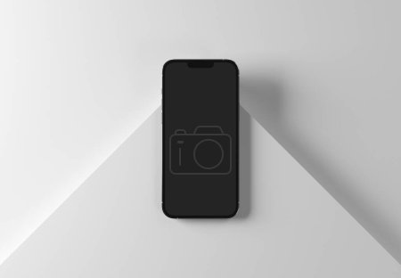 Foto de PARÍS - Francia - 15 de marzo de 2023: Nuevo smartphone Apple, Iphone 14 pro. Representación 3D realista en color plateado, maqueta móvil de pantalla frontal con sombra y reflexión en pantalla blanca - Imagen libre de derechos