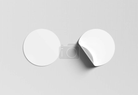 Leere, gewellte Sticker-Attrappe isoliert auf weiß. Kreisförmige Etikettenvorlage. 3D-Rendering