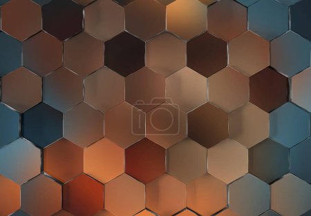 Photo for Colorful glossy hexagons background pattern. Abstract hexagonal gradient shiny texture. 3D rendering - Royalty Free Image