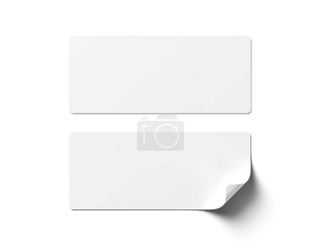 Leere rechteckige Sticker-Attrappe isoliert auf weiß. Große Etikettenvorlage. 3D-Rendering
