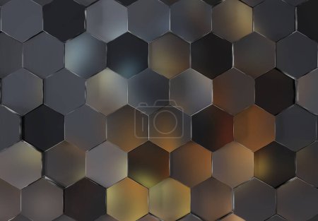 Photo for Grey and gradient glossy hexagons background pattern. Abstract hexagonal shiny texture. 3D rendering - Royalty Free Image